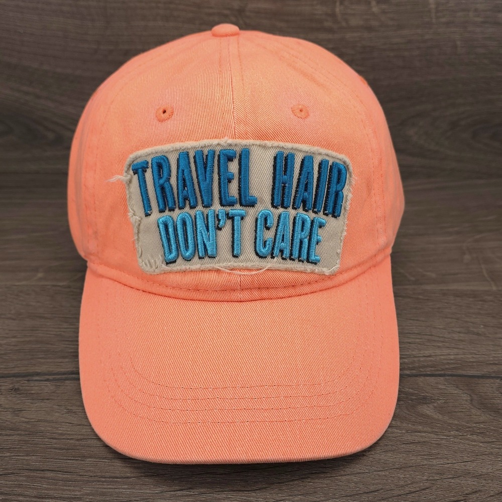 Wild Wear Hat Cap Strap Back Orange Women Travel Hair Don't Care Happy Travels
